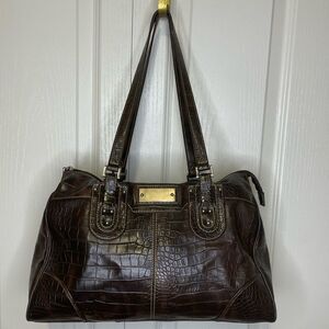 Maxximum Croc Embossed Handbag Purse Brown With Silver Hardware